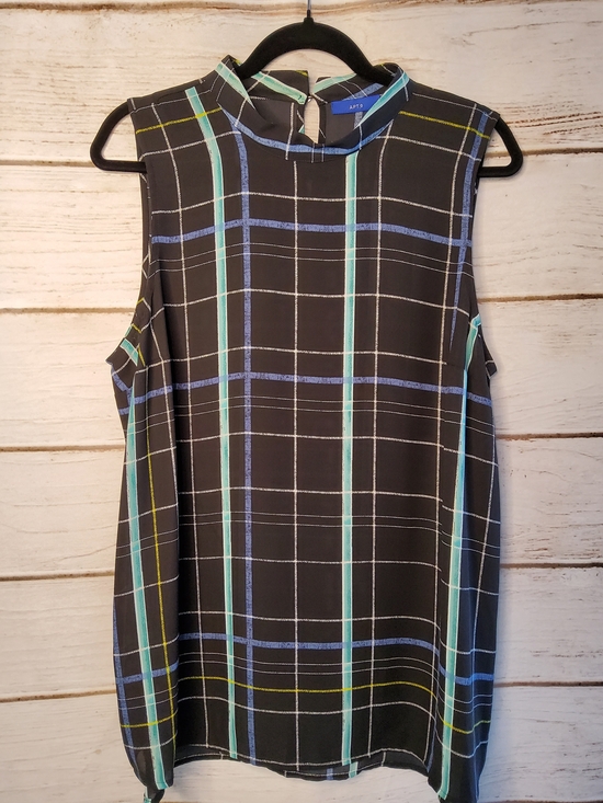 Apt. 9 Dresses & Skirts - Apt. 9 Black Plaid Sleeveless Mock Neck Dress with Blue and Teal Stripes